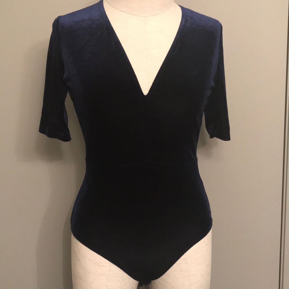 Aqua velvet blue vneck bodysuit